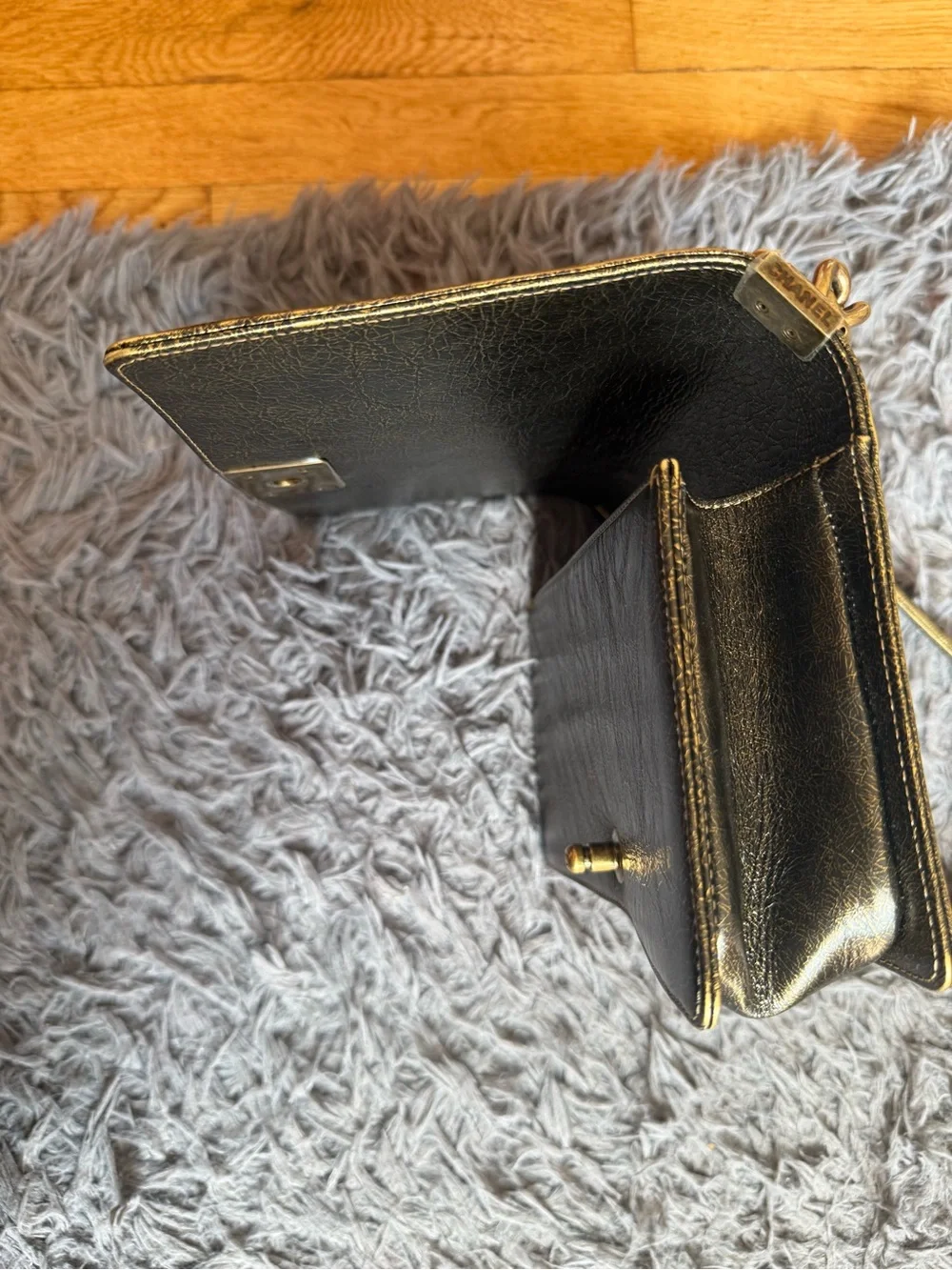 CHANEL Metallic Gold Quilted Boy Crossbody